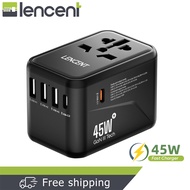 LENCENT PD 45W Fast Charger Universal Travel Adapter International Charger with 2 USB Ports & 3 USB-