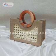 KAYU Wooden Handle Woven Burlap Bag | Burlap Hampers Bag