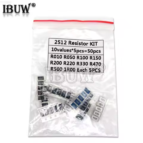 50PCS 1% 2512 SMD Resistor Samples kit 10ValueX5PCS=50pcs 1R00 R500 R470 R330 R220 R200 R150 R100 R0