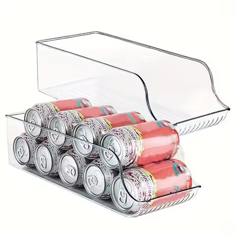 1/2 Pack Drink Dispenser Organizer for Refrigerator, Clear Plastic Tall Skinny Soda Pop Cans Holder