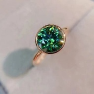 2 克拉綠色莫桑鑽戒指、莫桑鑽銀戒指、D 色莫桑鑽