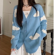 E1 Women's woolJacket Korean loose long-sleeved knitted cardigan with cloud pattern and outstanding 