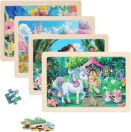 4 Sets of Wooden Puzzles Each Set has 24 Pieces Including Castle Unicorn Princess Puzzles Puzzles fo