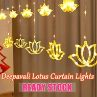【Diwali】Deepavali Lotus Curtain Light 4M 8 Modes Diwali Icicle Curtain Light Waterproof Fairy Light 
