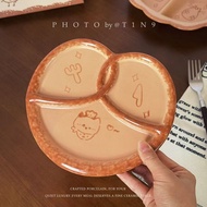 Japanese Retro Butter Cat Divided Plate｜211 Diet/One - Person Breakfast Plate (8.5/9inch)