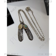 GOROS Silver 925 Necklace Turquoise Inlaid Feather Set Black Necklace 0325