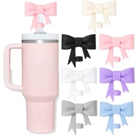 Bow Straw Cap, Compatible with Stanley 30&40 oz Tumbler Cup, Cute Pink 10mm Reusable Silicone Straw 