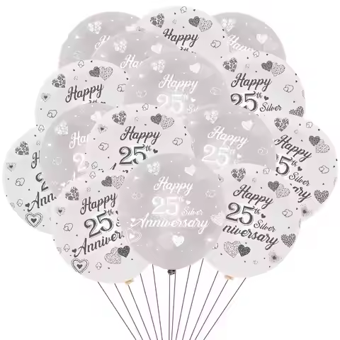 25th Anniversary Decorations,Silver And White Latex Balloons for Happy 25th Anniversary Wedding Part