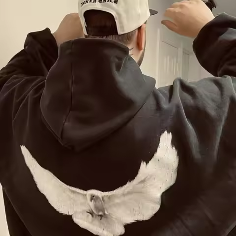 Men's Fashion Brand Kanye West Hoodie Dove Logo American Heavyweight High Street Casual Pocket Kanye