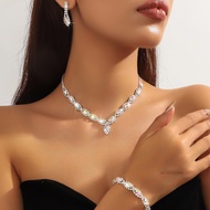 Womens Necklaces Earrings Bracelet Set Hypo-allergenic Dazzling Necklace Bracelet Earrings for Bride