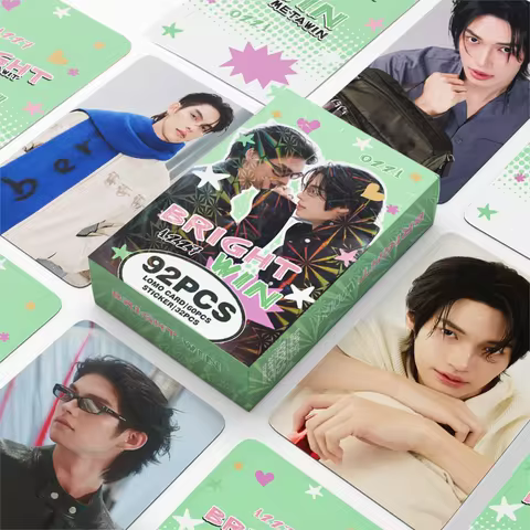 92PCS Thai Drama CP BRIGHTWIN Photo Cards Set - Thai Stars Double-Sided LOMO Cards with Bonus Sticke