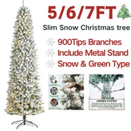 7FT Snow Flocked Slim Christmas Tree 1000 Thick Branch Tips Hinged Pencil Slim Xmas Tree Home Decors