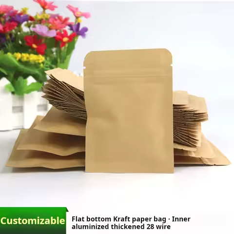 20pcs Vertical Kraft Paper Zipper Bags Reusable Dry Food Storage Re-sealable Packaging for Gifts Fru