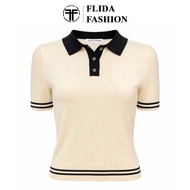 FLIDA FASHION - F336 women's short-sleeved collared knit top
