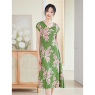 Af048 One Size (45-75kg) A- Line Dress Summer National Style Printed Long Young And Elderly Women Lo