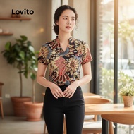 Lovito Women's Boho Plicated Spring Summer Blouse L142ED448