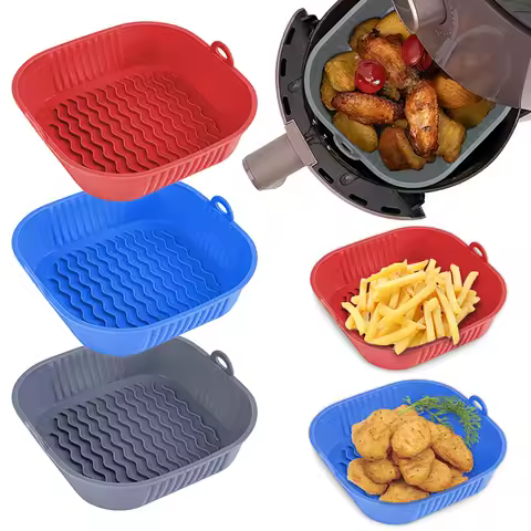 21CM Silicone Air Fryer Pot Tray BBQ Barbecue Pad Plate Airfryer Oven Baking Mold Basket Food Safe R