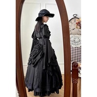 Halloween Gothic Lolita Outfit - Black Fishbone Skirt & Bell Sleeve Shirt