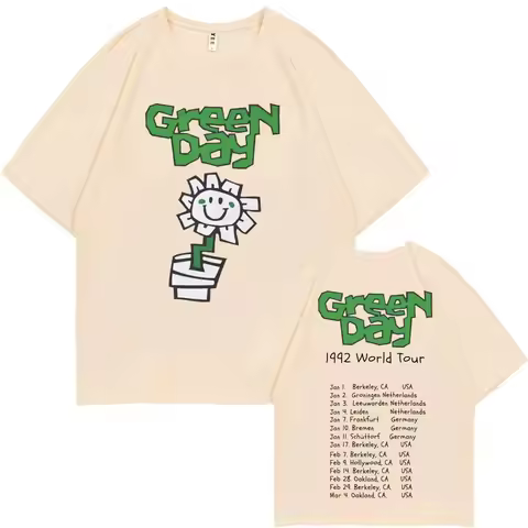 Best Famous Band Green Day 1992 World Tour T Shirts Men Women Vintage Gothic Rock Tshirt Women Pure 