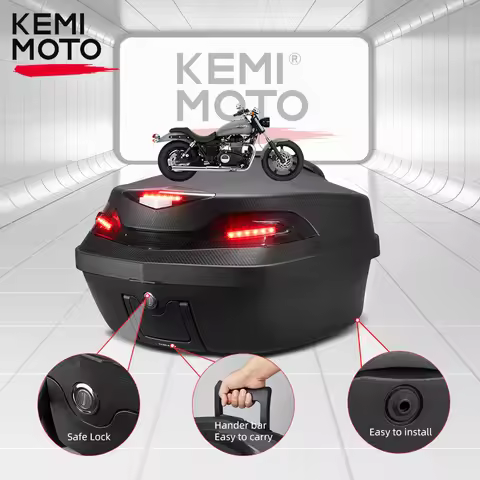 KEMIMOTO Universal 48L Secure Latch Motorcycle Rear Cargo Trunk Scooter Top Box Storage Luggage Topb