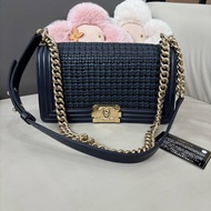香奈兒/Chanel 全皮藍黑編織leboy中號鏈條包