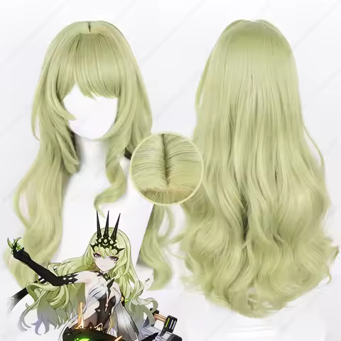 Mobius Cosplay Wig 80cm Long Pale Lime Green Curly Wigs Heat Resistant Synthetic Hair Halloween Part