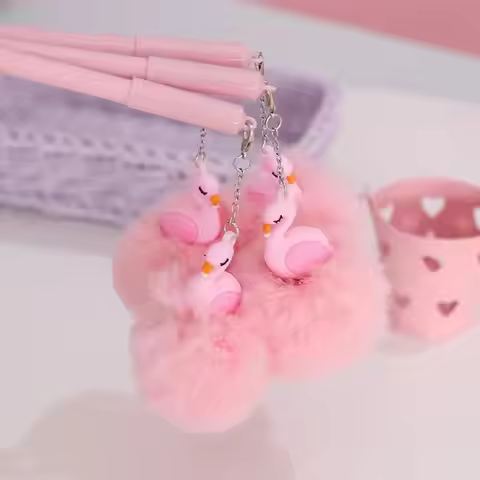 1pcs Beautiful Pink Flamingo Gel Pen Plush Swan Pens For School Office Writing Supplies Girl Gifts K