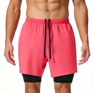 [frthrthrt]MenS 2 in 1 Running Shorts Quick Dry Gym Athletic Workout Shorts for Men with Phone Pocke