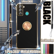 For Tecno Pop 5 LTE BD4/BD4i/BD4a Electroplated Case with Metal Holder and Silicone Rope