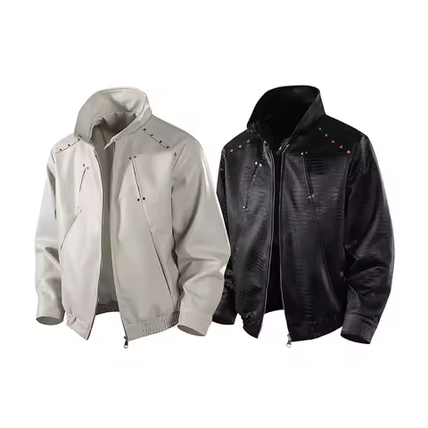 American street fashion casual leather jacket, crocodile texture design leather jacket, men's loose 