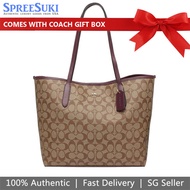 Coach Handbag In Box Tote Shoulder Bag City Tote In Signature Canvas Khaki Boysenberry 5696