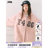 (免運)F426秋季嘻哈貼布繡情侶開衫衛衣