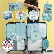 [SG Stock] WOODLES Vacuum Bottles 8 PC Luggage Travel Organizer Pouch Belt Organiser Clothes Toiletries Shoe Laundry Bag