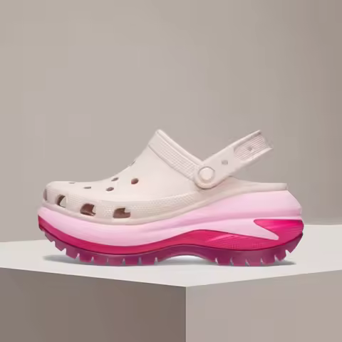 Crocs Classic Mega Crush Clog White Pink Comfortable Stylish Lightweight Versatile Unisex Sandal Cas