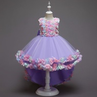 Kids Girl Princess Dress Birthday Dress for Girls Big Flower Tailing Dress Wedding Flower Girl Gown 
