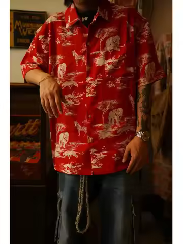 Second Order Hawaiian Aloha Shirt Vintage Style Men's Short Sleeve Cotton Camp Shirt