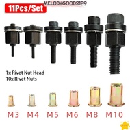 MELODYGOODS1B9 11Pcs/Set Manual Riveter Tool, M3 M4 M5 M6 M8 M10 Mandrel Staple Hand Rivet Nut, with