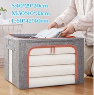 24L 灰色大視窗收納箱 透明視窗 可折疊棉麻布藝儲物箱 收納 衣物箱 儲物籃 衣服被子玩具整理箱 S