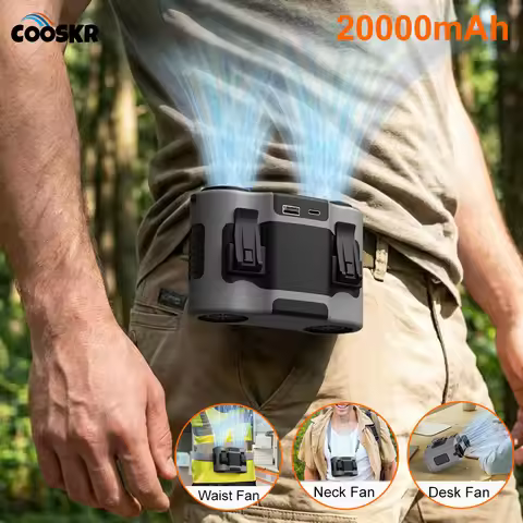 Portable Waist Clip Fan Outdoor Hanging Neck Cool Fan With 20000mAh Power Bank Camping Fan USB Recha