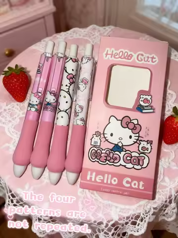 Hello Kitty 4pcs Series Gel Pen 0.55mm Refill Y2k Cinnamoroll Kuromi MelodyCartoon Press Pen Black S
