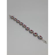 Silver Wrist Flower Bracelet Nine Gems Length 7 Inches