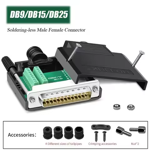 DB9 DB15 DB25 Male Female Connector 9 15 25Pin Solder-free Breakout Connector COM RS232 Serial Port 