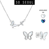 SO SEOUL Claire Mother of Pearl or Abalone Shell Butterfly Earrings and Necklace Jewelry Gift Set