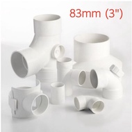 UPVC White Fittings (3") 82mm Tee Socket Elbow End cap Hydroponic Irrigation Rain Water Basin Sink