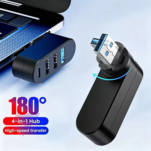 4 IN 1 USB 3.0 Hub 180 Degree Rotation Port Multi Type-C USB Splitter Hub Power Adapter Multiple Exp
