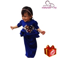 Baju Raya kurung baby girl [Peplum Anakanda.my] + Free gift (ROYAL BLUE) 2023