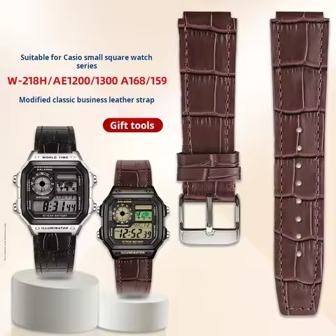 For Casio small block AE-1200 AE1300 A158W/A168 W-216H watch chain soft cowhide Leather strap AE1200