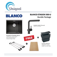 BLANCO ETAGON 500-U Kitchen Sink Bundle With Blanco Linus Mixer Tap (Free Rail Tray+ Waste System + Cutting Board)