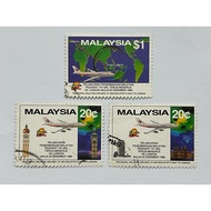 The Inaugural Malaysia Airlines 747-400 Non Stop Flight to London 1989 - Complete 3v used stamp #76