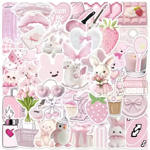 50Pcs Pink Cartoon Stickers Cute Rabbit Harajuku DIY Stickers Scrapbooking Phone Luggage Skateboard 